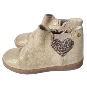 Naturino Girls Size 10.5 EU27 High  Glitter Suede Gold Boots Shoes